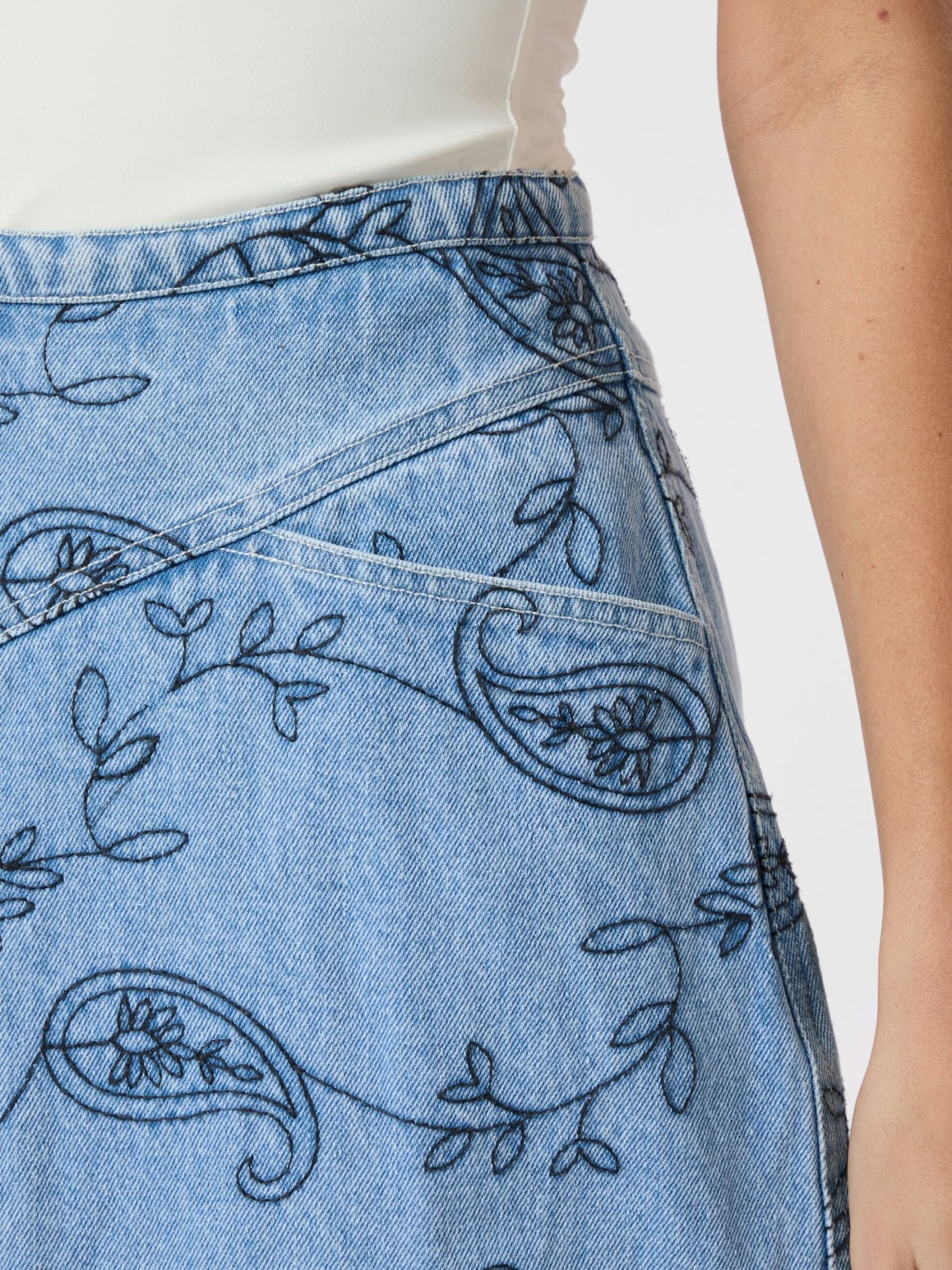 Gabani Embroidery Denim Nederdel
