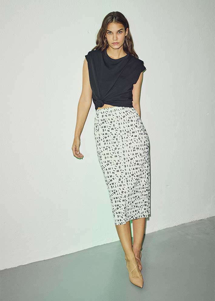 Mesh Logo Pencil Skirt