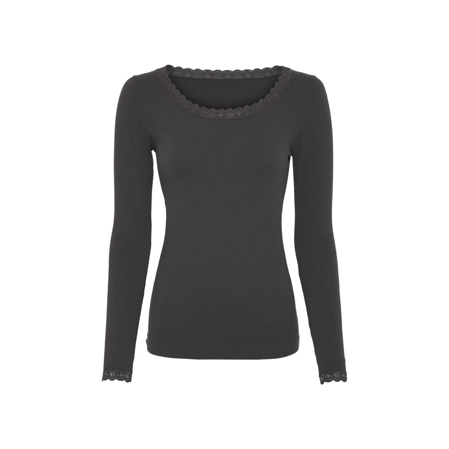 Frida L/Æ Rib Top Med Blondekant