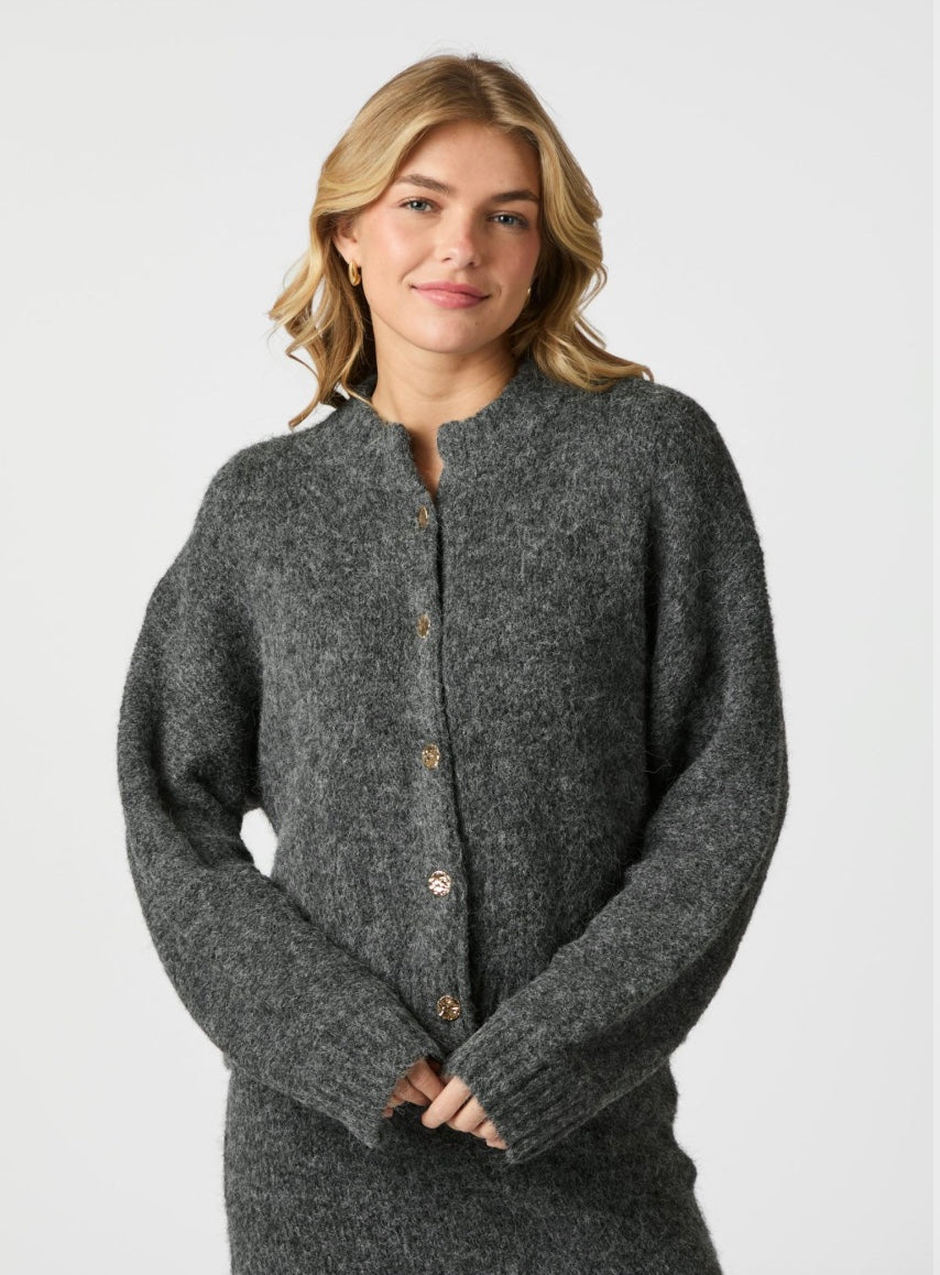 TAURA FLUFFY KNIT CARDIGAN NEO NOIR