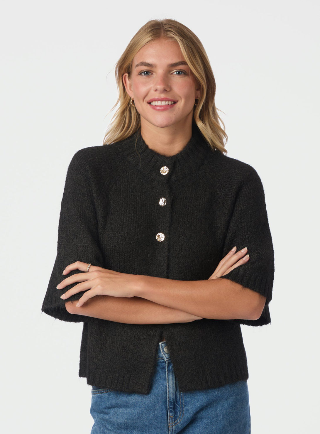 BENUTA FLUFFY KNIT CARDIGAN NEO NOIR