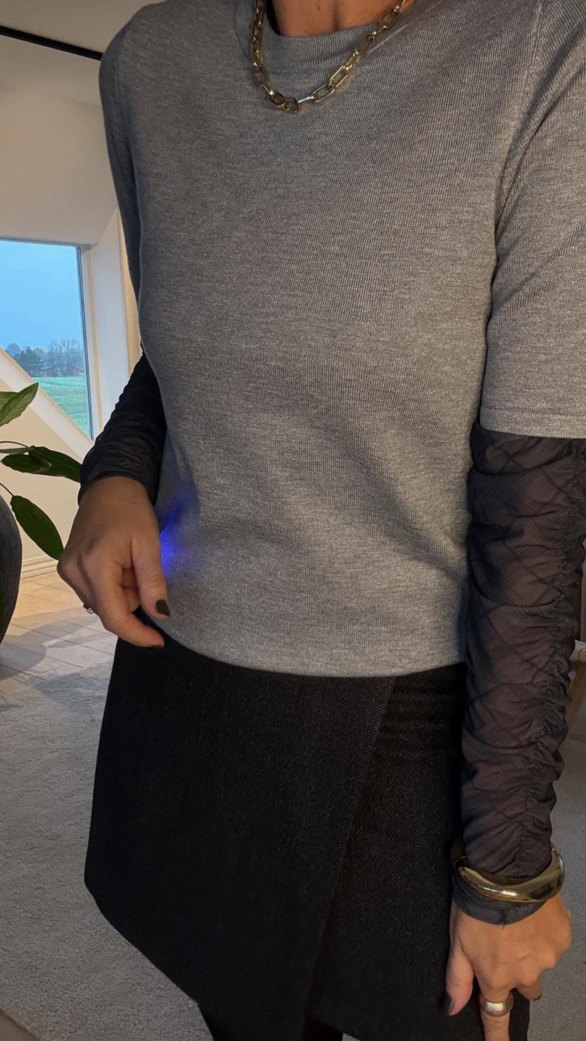 BEA CHECK MESH BLUSE NN - LifeStyle Hedensted