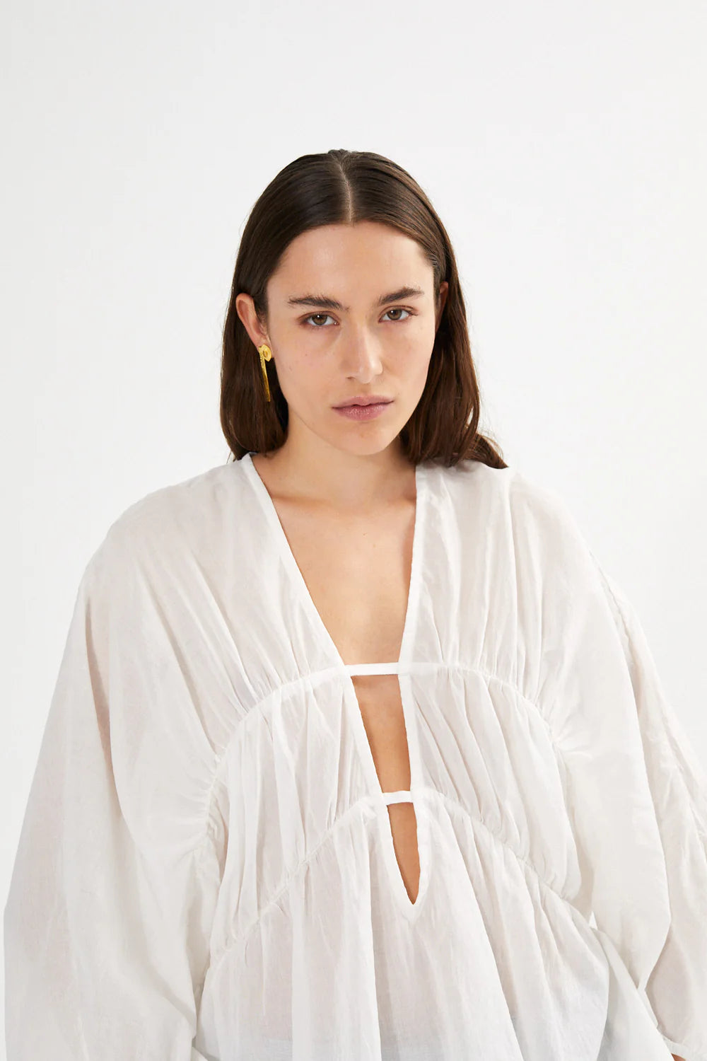 Corrie Cotton Voile Deep V-Neck Top