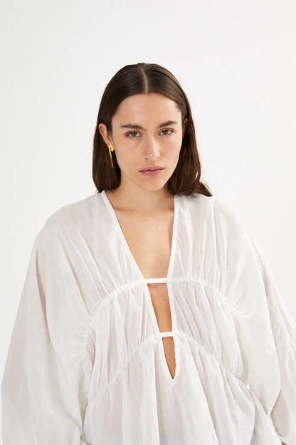 Corrie Cotton Voile Deep V-Neck Top