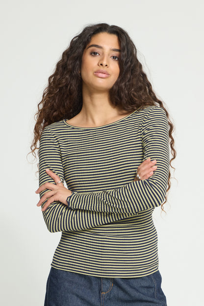 CELLA L/Æ T-SHIRT GRØN/BLÅ ICHI (160)