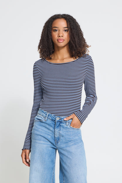 CELLA L/Æ T-SHIRT BLÅ/BRUN ICHI