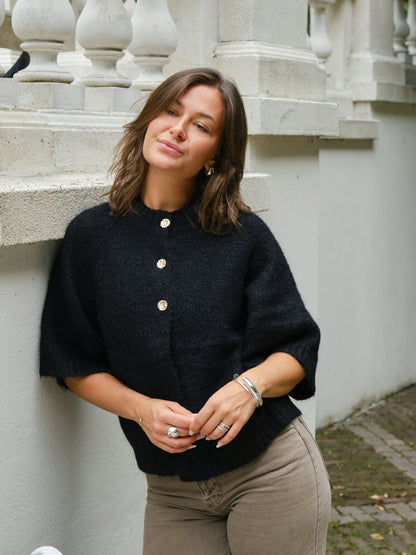 BENUTA FLUFFY KNIT CARDIGAN NEO NOIR