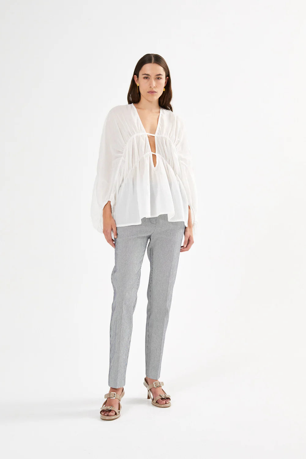 Corrie Cotton Voile Deep V-Neck Top