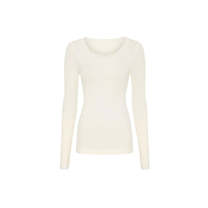 Frida L/Æ Rib Top Med Blondekant
