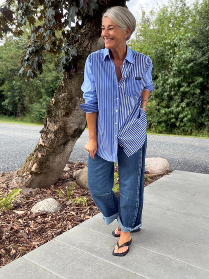 BLUE MIX STRIPE SKJORTE HL (110) - LifeStyle Hedensted