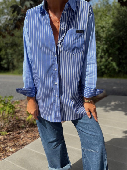 BLUE MIX STRIPE SKJORTE HL (110) - LifeStyle Hedensted