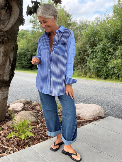 BLUE MIX STRIPE SKJORTE HL (110) - LifeStyle Hedensted