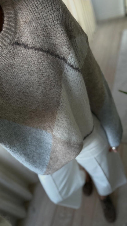 INGA CHECK FLUFF KNIT BLOUSE NN - LifeStyle Hedensted