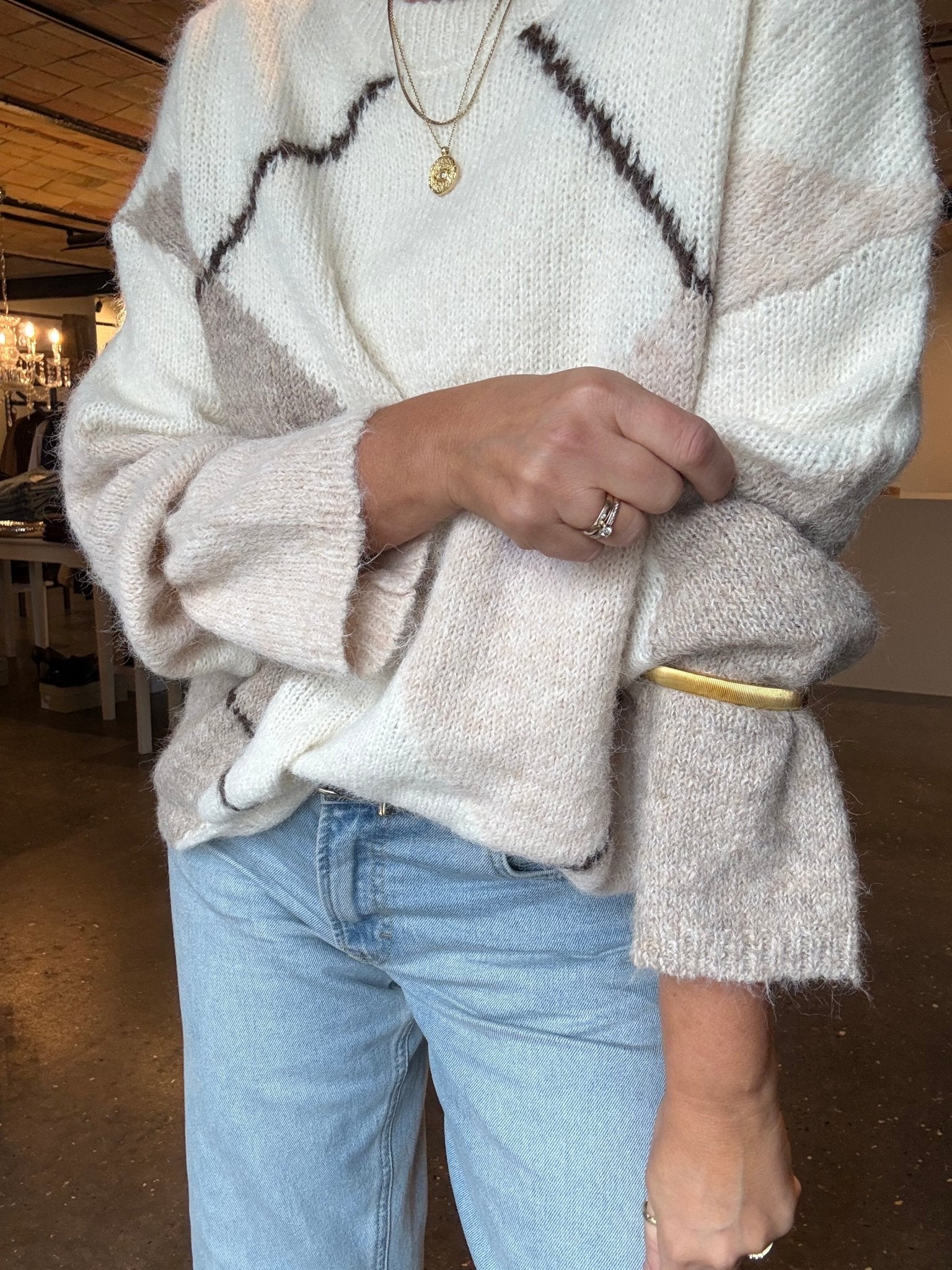 INGA CHECK FLUFF KNIT BLOUSE NN - LifeStyle Hedensted