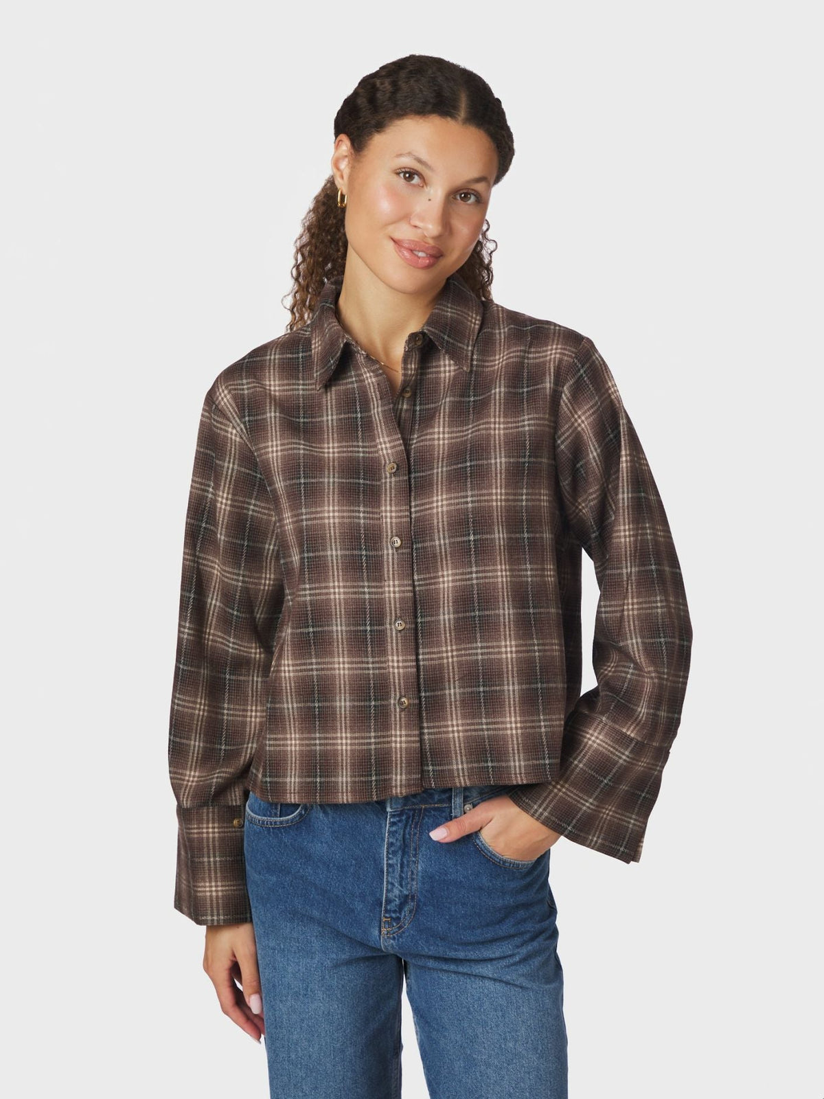 JAYLIN FLANNEL CHECK SKJORTE TAUPE NN (246) - LifeStyle Hedensted