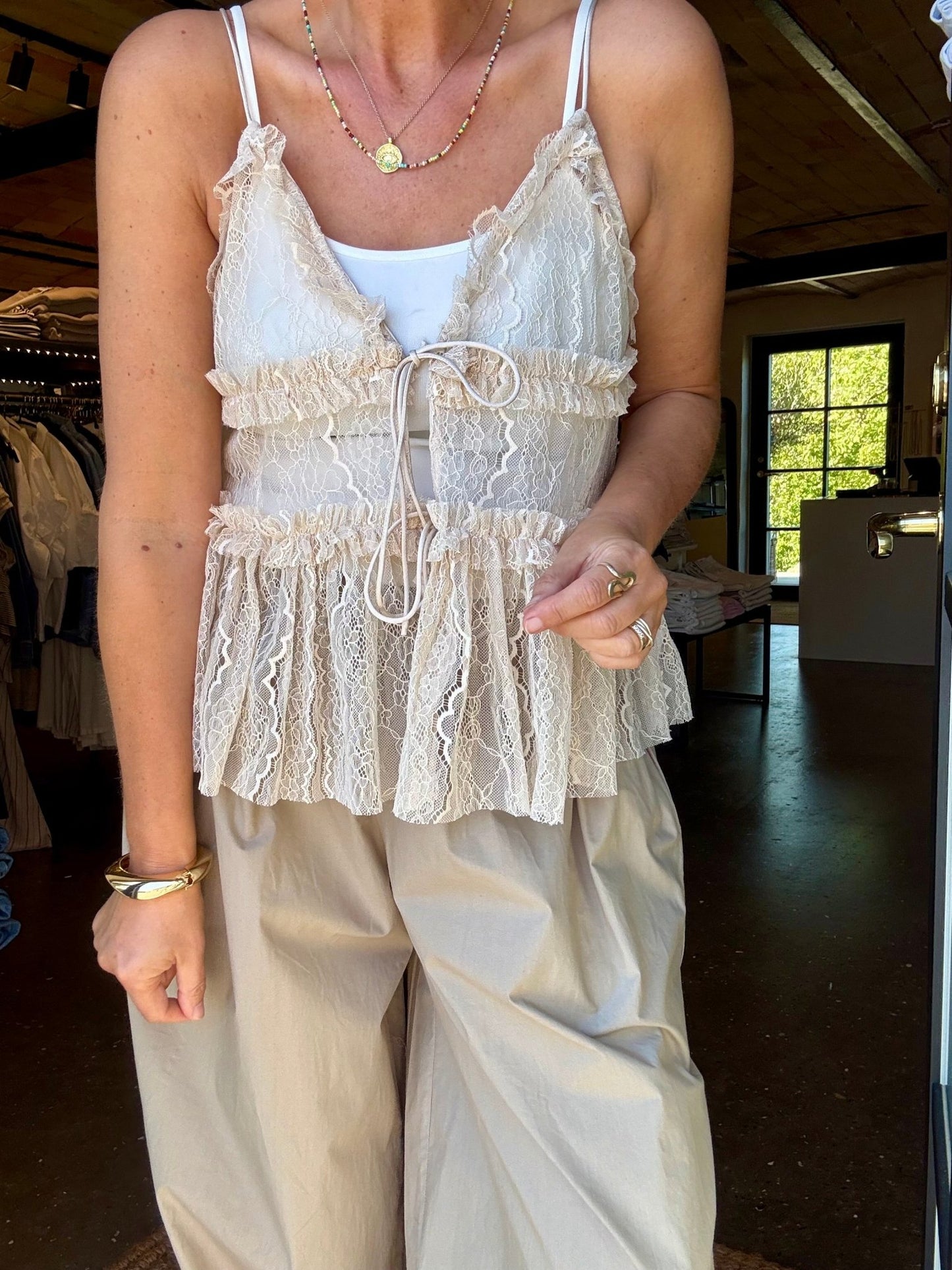 LACE TIE TOP HL - LifeStyle Hedensted