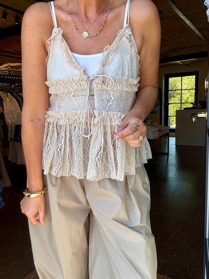 LACE TIE TOP HL - LifeStyle Hedensted